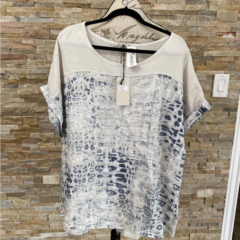 Lungo L'arno Linen Blouse Made In Italy Women Plus size 2X Printed